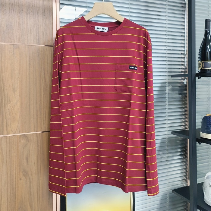 ミュウミュウ レディース ラウンドネック長袖Tシャツ -   Round- miu5996x