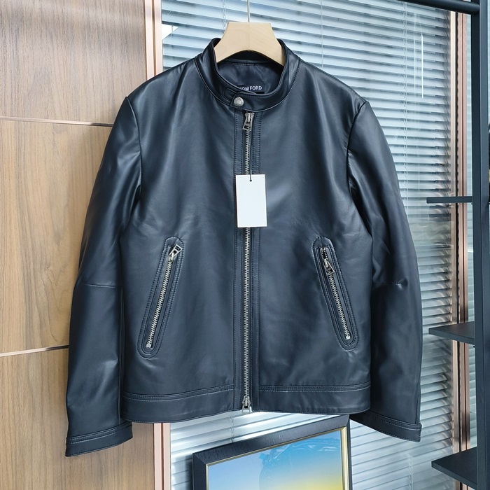 トムフォード メンズ ブラック レザージャケット - Brown - tof0018x