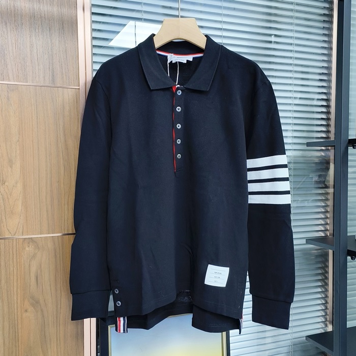 2025 Strap Polo- トムブラウンメンズ ストラップ ポロ 長袖Tシャツ Thom0412x.Sizeブラック