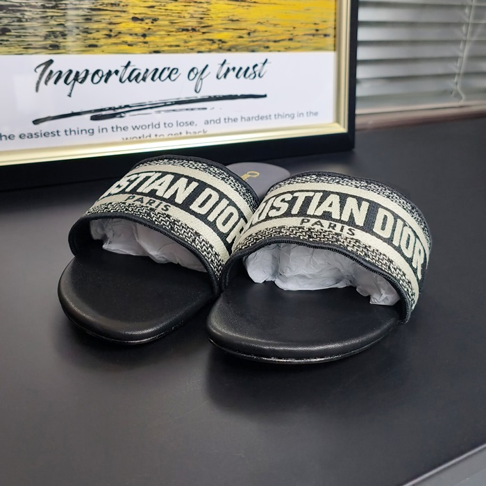   Jacquard Slipper - ディオール レディース LOGO ジャカード スリッパ Dio0166x.Size .ブラック
