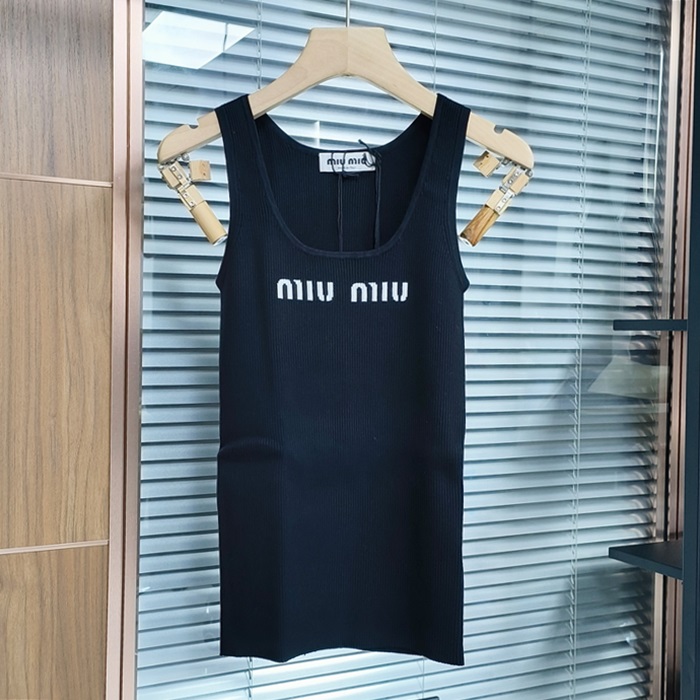 ミュウミュウ レディース クルーネック ブラック ノースリーブ -  Ladys   - miu302x