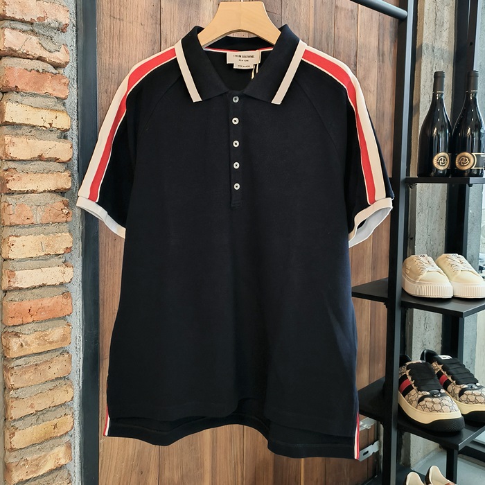 2020Short Sleeved Polo  - トムブラウンメンズ LOGO コットン ポロ 半袖Tシャツ Tho0768x.Size(s - 3xl).ネイビー