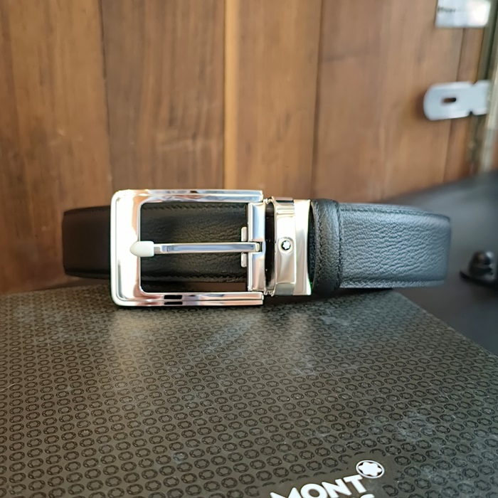 c  - モンブラン  メンズレザーベルト Mont0046x.ブラックシルバー