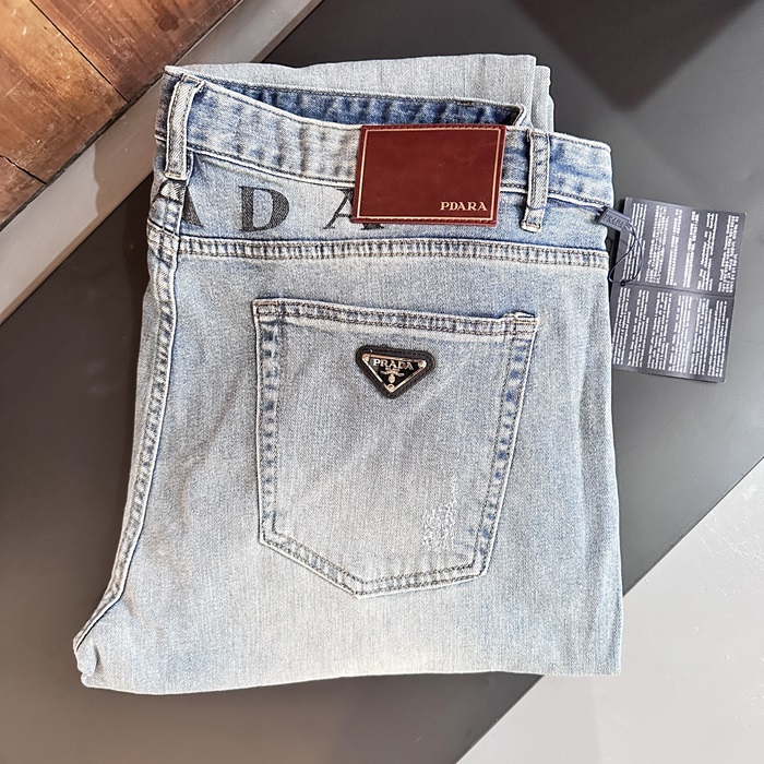 2025 プラダメンズ クラシック LOGO デニム パンツ Pra01041x.ブルー