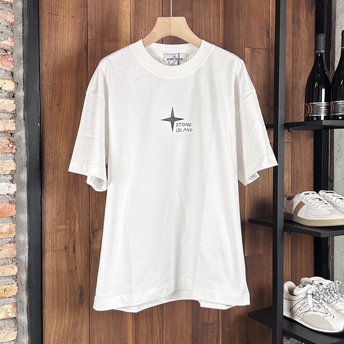 ストーンアイランド メンズ ホワイト 半袖Tシャツ - White  - stc1005x