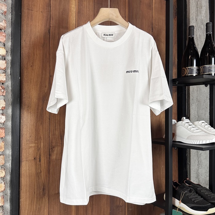 ミュウミュウ ユニセックス ラウンドネック半袖Tシャツ - Round- mic7062x