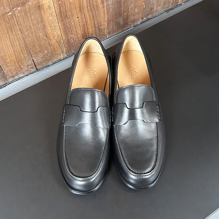  - エルメスメンズ レザーローファーHERS0386,ブラック