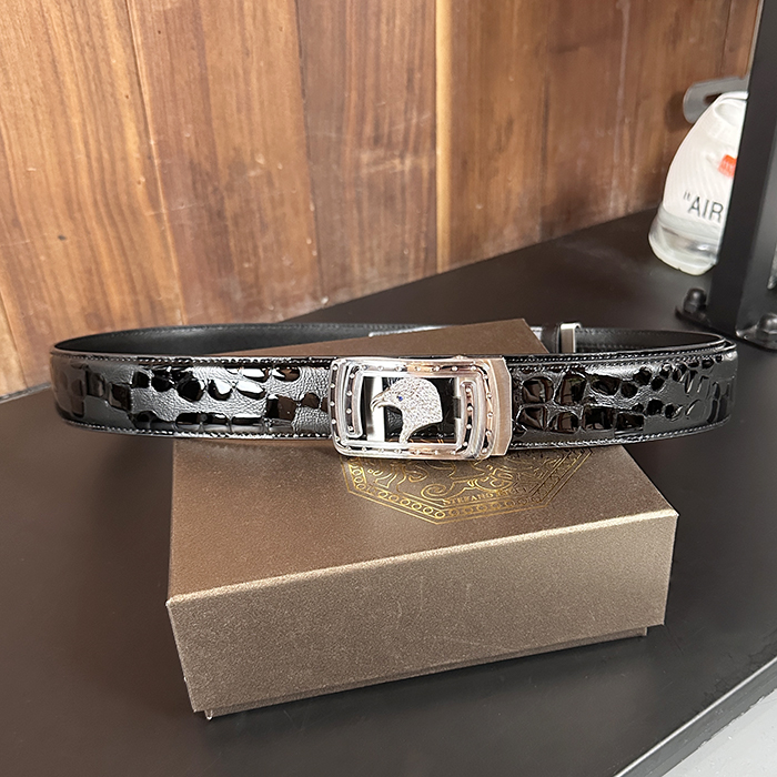 ステファノリッチ メンズ ビジネス 자동 バックルレザーベルト Ste0023x(ブラックシルバー/ブラウン)