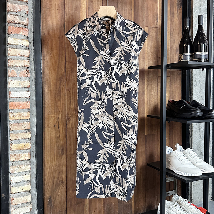 ブルネロクチネリ レディース ハーバリウム プリント ポンジ ドレス -  Cucinelli  Herbarium Print Pongee Dress - brc7405x