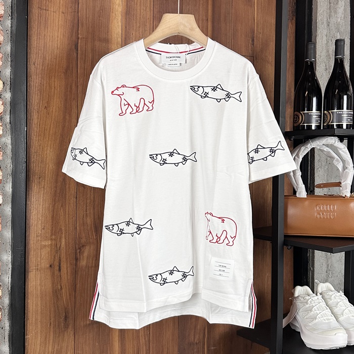 トムブラウン メンズ ホワイト クルーネック 半袖Tシャツ - White  - thom0613x