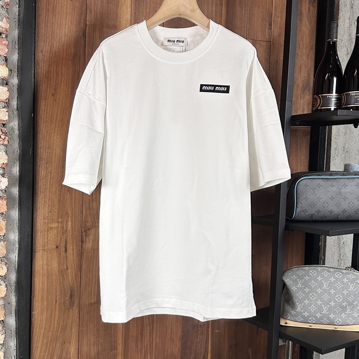 ミュウミュウ ユニセックス ホワイト 半袖 シャツ - vory  - mic420x