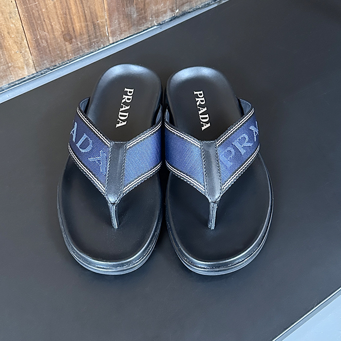  Slipper - プラダ メンズレザースリッパ,PRAS0092.ブラック+ブルー