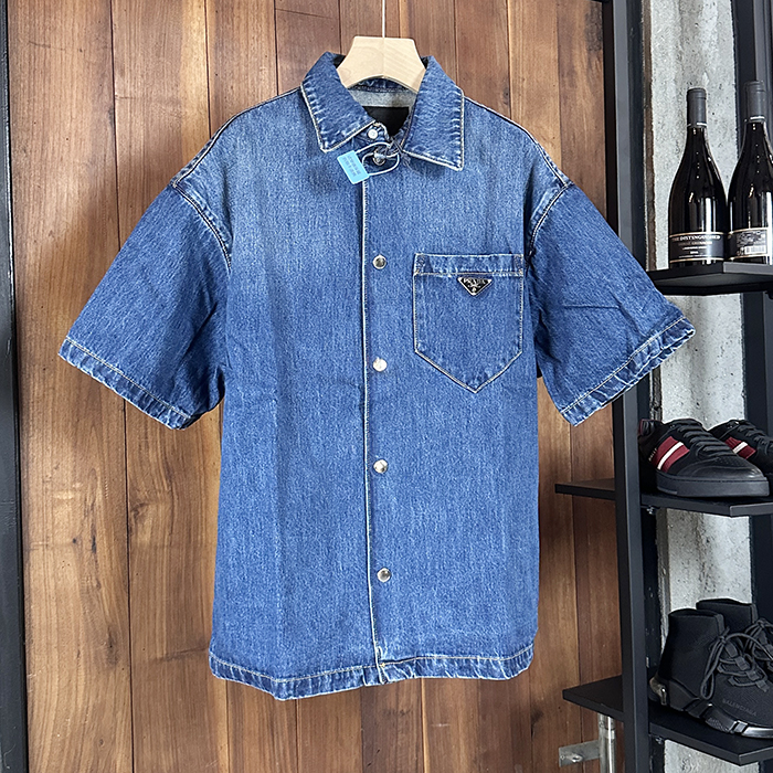 プラダ メンズ 半袖 シャツ - Denim Shirts - prc7026x