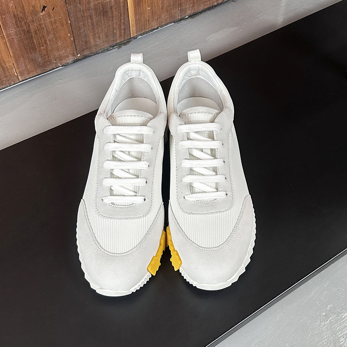 エルメス ユニセックス バウンシング メッシュ ホワイト/イエロー/ブラック スニーカー  - White  - he261x
