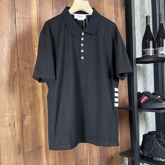 トムブラウン メンズ ブラック ポロ 半袖Tシャツ -  - thc65x