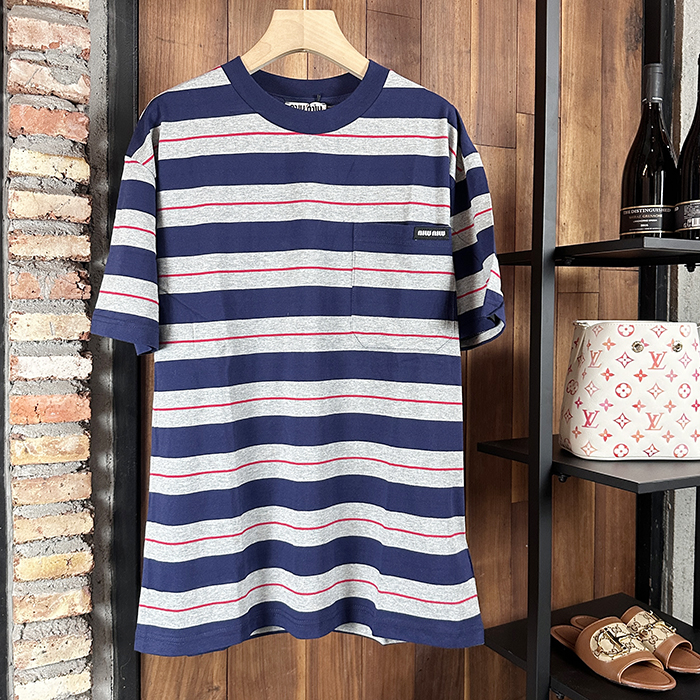 ミュウミュウ メンズ ラウンドネック半袖Tシャツ -  Round- mic7783x