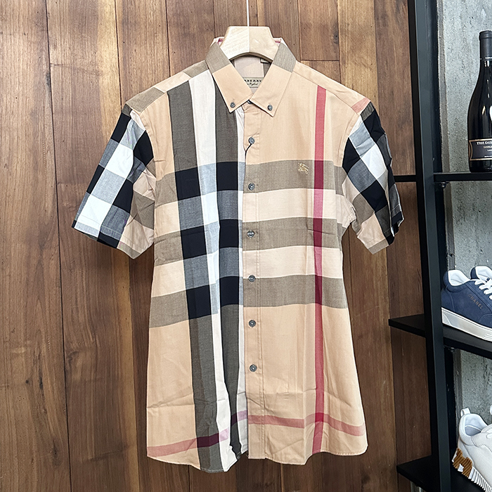 バーバリー メンズ ベーシック レッド 半袖 シャツ - Red  - bu144x