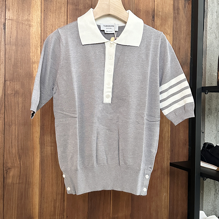 トムブラウン レディース ポロ ニット 半袖Tシャツ -  Polo Knit - thc7666x