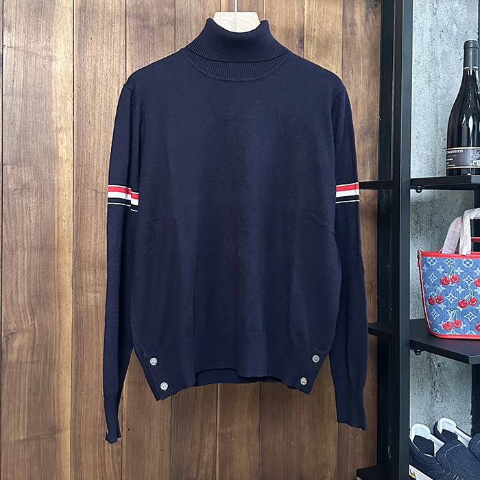 トムブラウン メンズ ネイビー タートルネック ニット - Knits - th17x