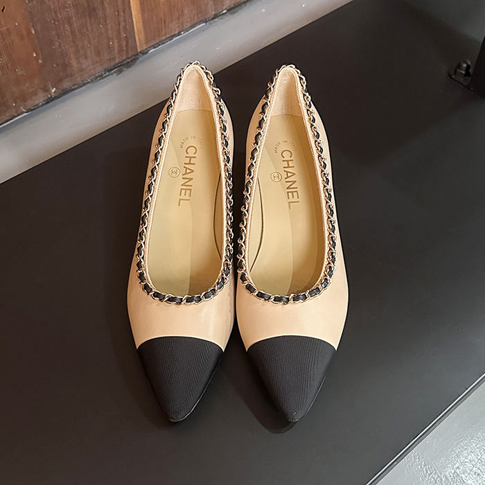  Middle Heel - シャネル2020 レディースレザーミドルヒール, CHAS0465,ベージュ