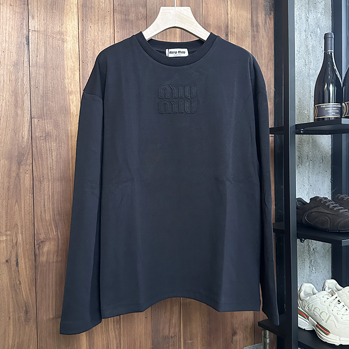 ミュウミュウ ユニセックス ラウンドネック長袖Tシャツ - Round- mic7908x