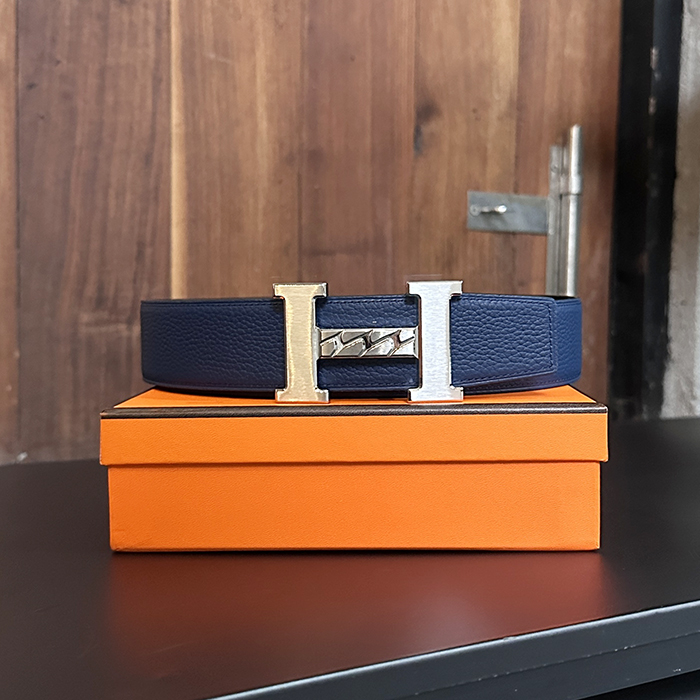 エルメス メンズ H Gourmette バックル リバーシブル ベルト -  H Gourmette Buckle  - bel344x