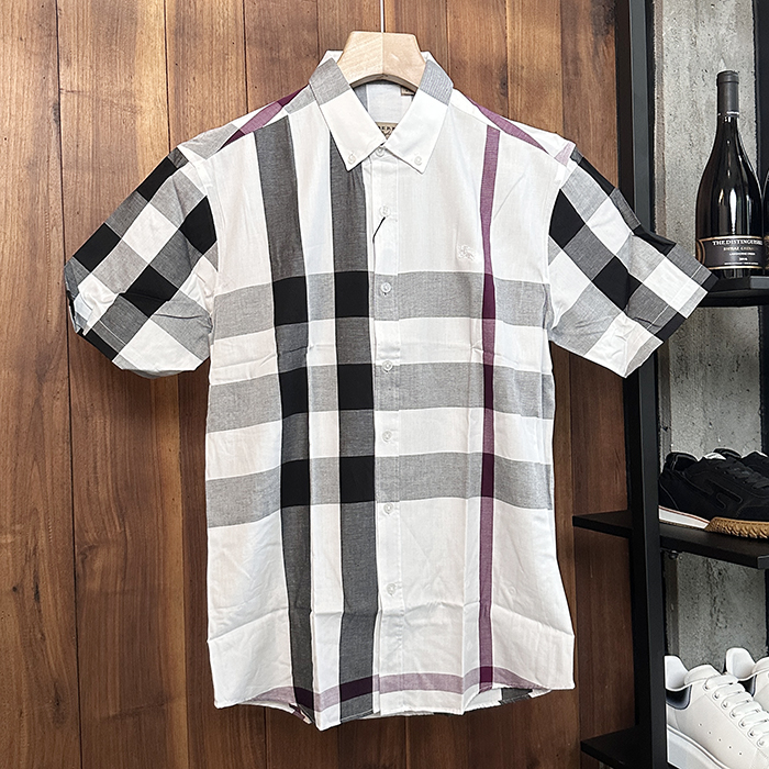 バーバリー メンズ ベーシック ホワイト 半袖 シャツ - White  - bu143x