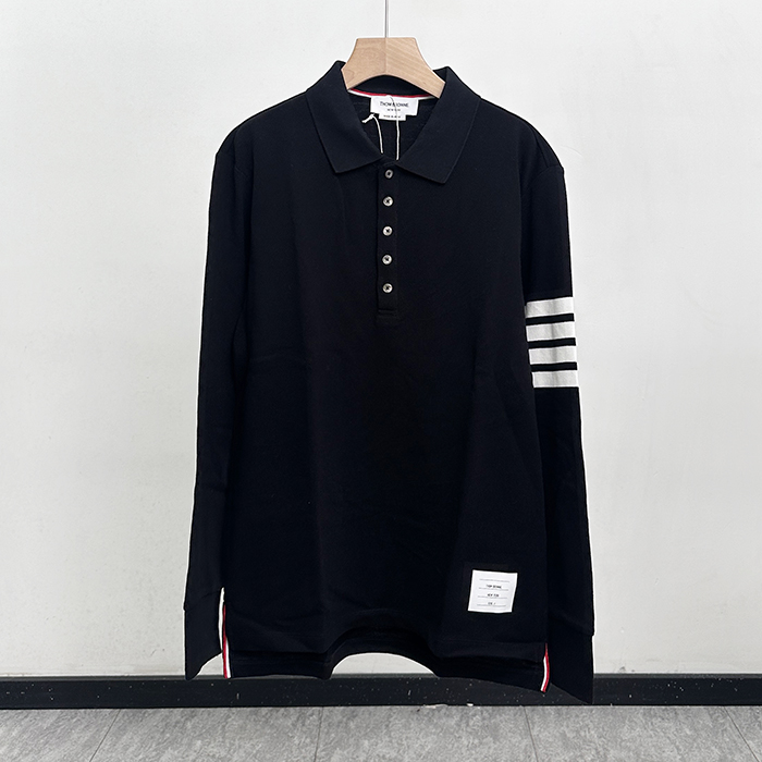 2025 Strap Polo- トムブラウンメンズ ストラップ ポロ 長袖Tシャツ Thom0412x.Sizeブラック