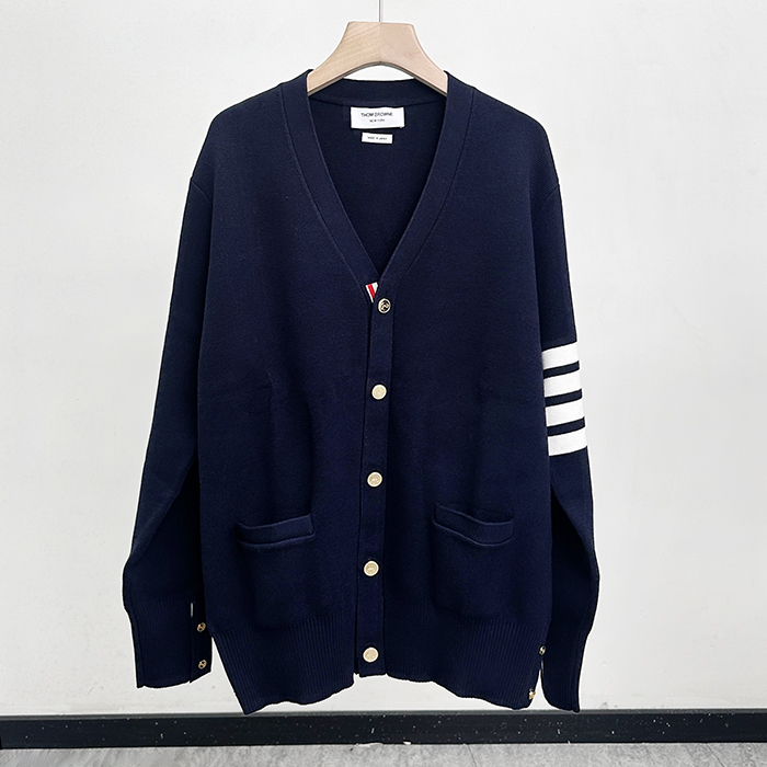 Strap   - トムブラウンメンズ ストラップ Vネック カーディガン Thom01174x.Size(m - 2xl).ネイビー