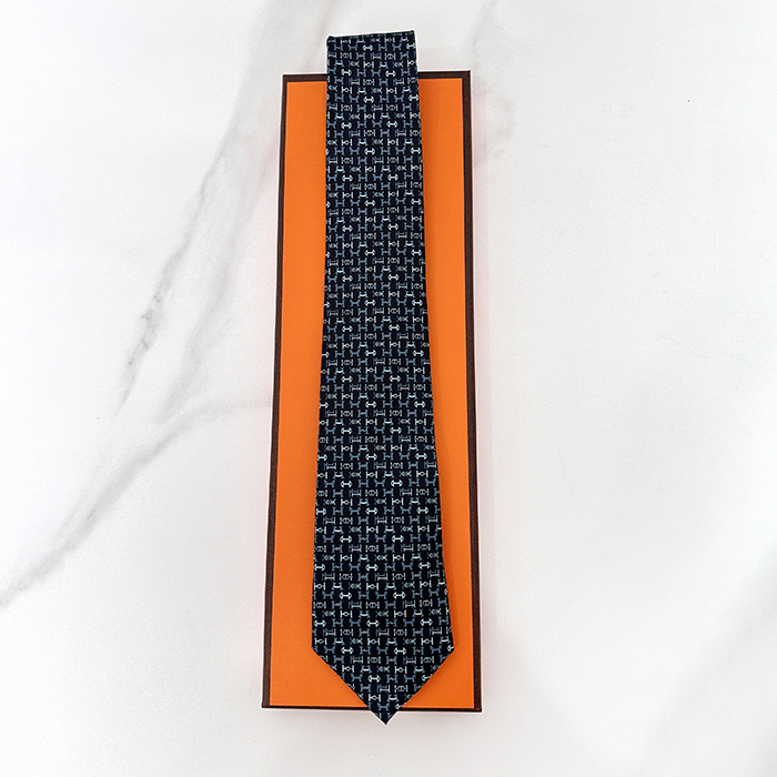  MENS NECKTIE BLACK -エルメス メンズ ネクタイ HE0005