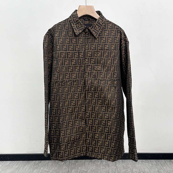 フェンディ メンズ クラシック ブラウン シャツ - Brown  - fen01280x