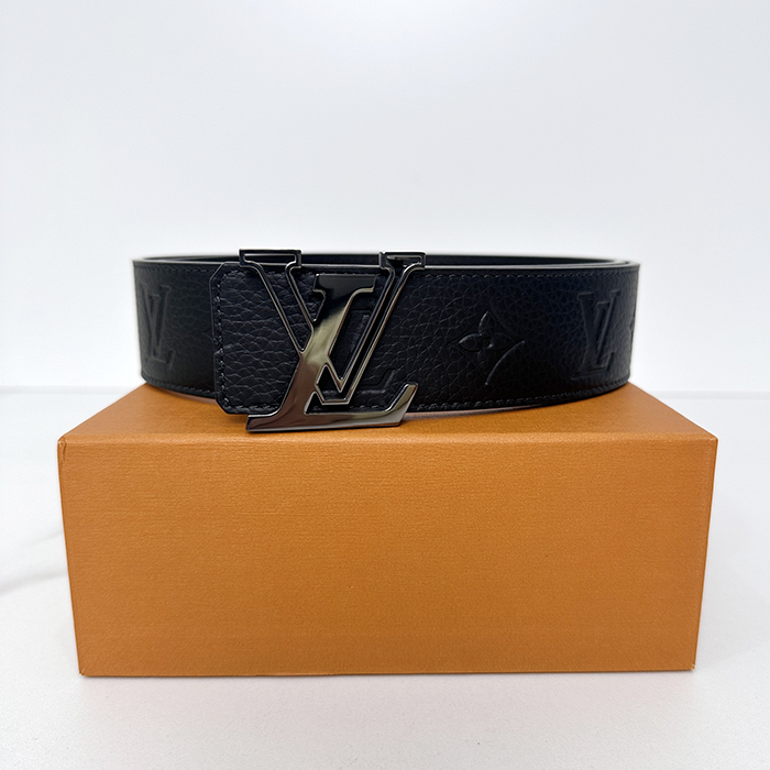Initial Buckle  - ルイヴィトンメンズ イニシャル LOGO バックルレザーベルト LOUBT0003.Size(4.0cm).ブラック/ブラックシルバー