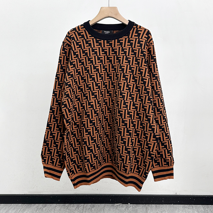 フェンディ メンズ ブラウン クルーネック ニット - Brown  - fe168x