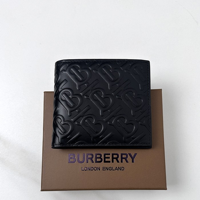  - バーバリー ユニセックスレザー二つ折り財布 BURW0100.Size(11CM).ブラック