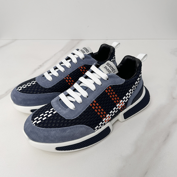 에르메스 メンズ 드리프트 ブルー 핸드메이드 우븐 스니커즈  -he341x