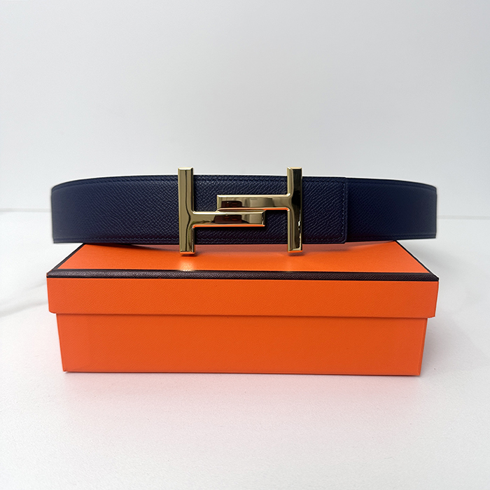  - エルメスメンズ リバーシブルレザーベルト HERBT0077,ネイビー