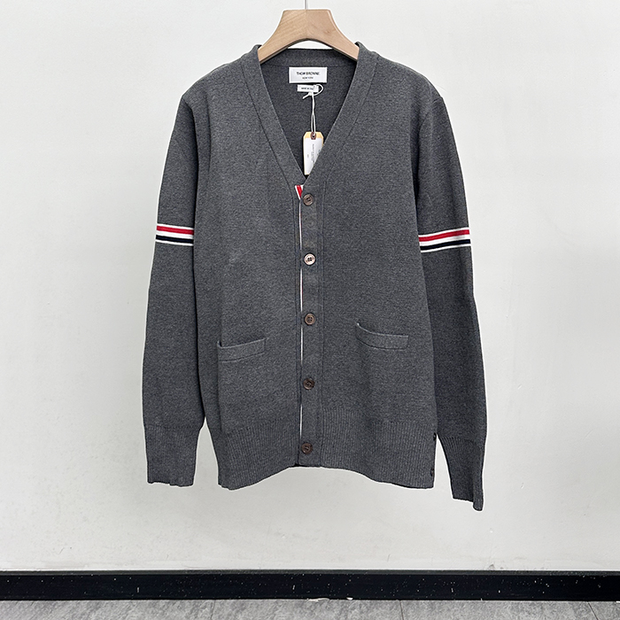 Strap   Gray - トムブラウンユニセックス ストラップ Vネック カーディガン Thom01306x Size グレー