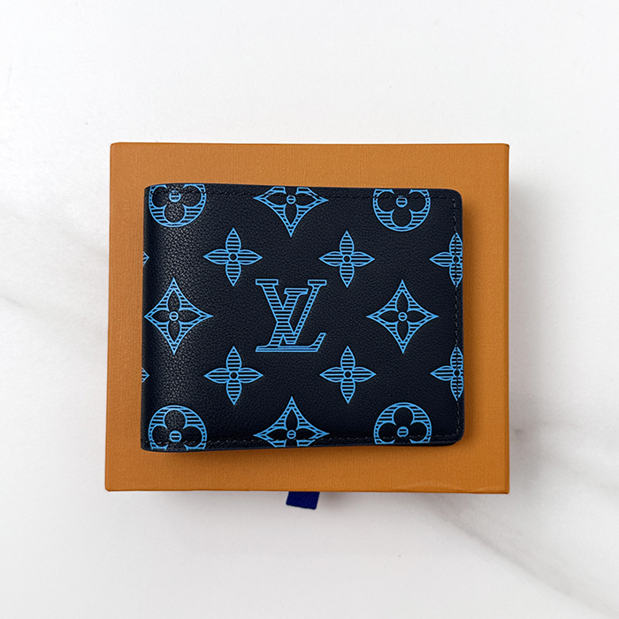 ルイヴィトン メンズ ブルー 二つ折り財布 M82322 -   s - lvw28x