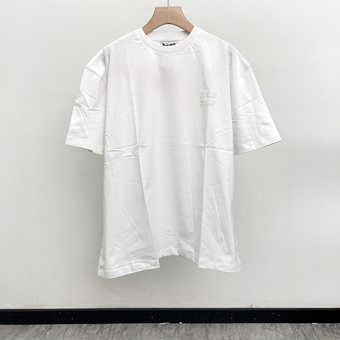 ミュウミュウ メンズ ラウンドネック半袖Tシャツ -  Round- mic13127x