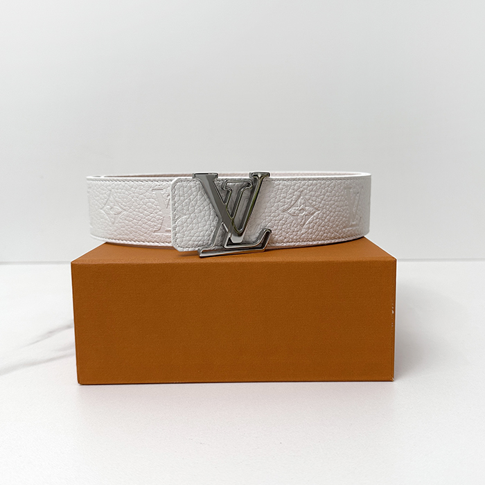 Initial Buckle  - ルイヴィトンメンズ イニシャル LOGO バックルレザーベルト LOUBT0002.Size(4.0cm).ホワイト/ホワイトシルバー