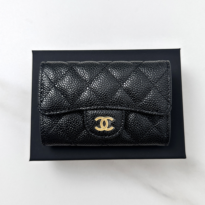 Small / Card Purse - シャネル2022 レディースレザー二つ折り財布 / カードパース ,CHAW0052,12cm.ブラック